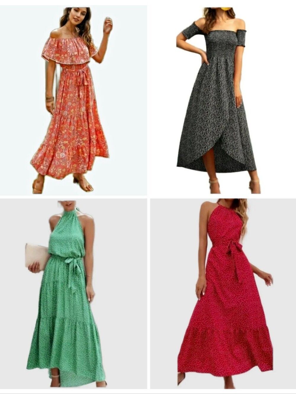 NIP Lot of 4 Summer Dresses Size Large - Floral, Stripe & Halter Maxi Bundle